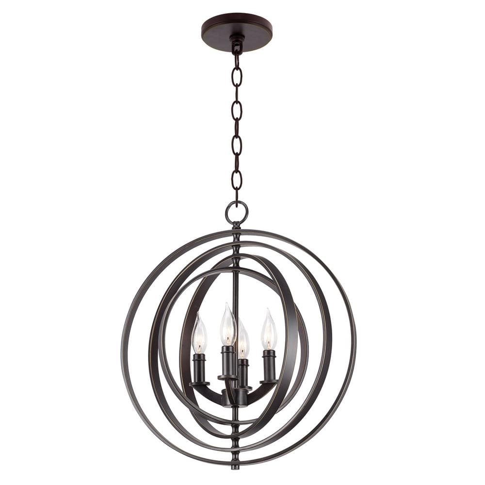 Antique Bronze 4-Light Orb Chandelier with Candle Holders