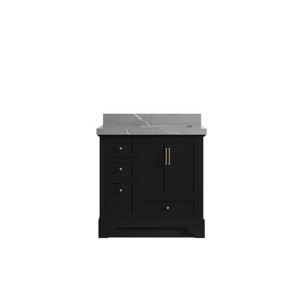 Willow Collections Alys 36 in. W x 22 in. D x 36 in. H Right Offset Sink Bath Vanity in Black with 2 in. Piatra Qt. Top