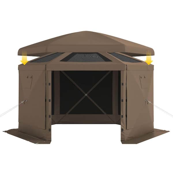 12 ft. x 12 ft. Brown Pop-Up Outdoor Canopy Tent With Detachable Top, 6 Mesh Walls
