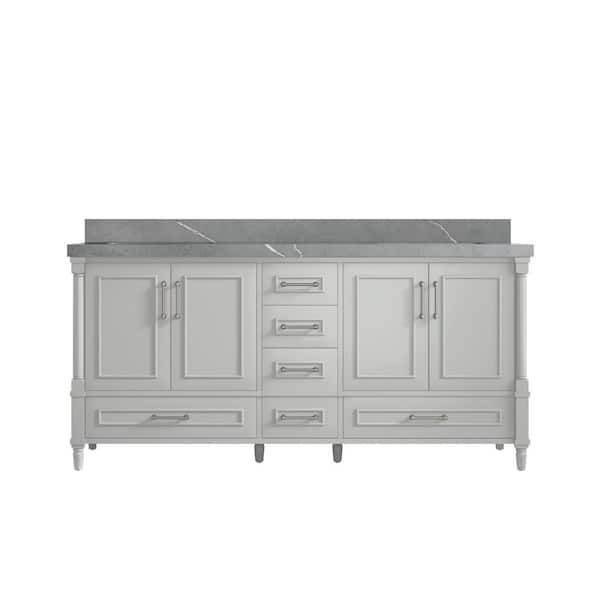 Willow Collections Hudson 72 in. W x 22 in. D x 36 in. H Double Sink Bath Vanity in Coventry Gray with 2 in. Piatra Gray Quartz Top