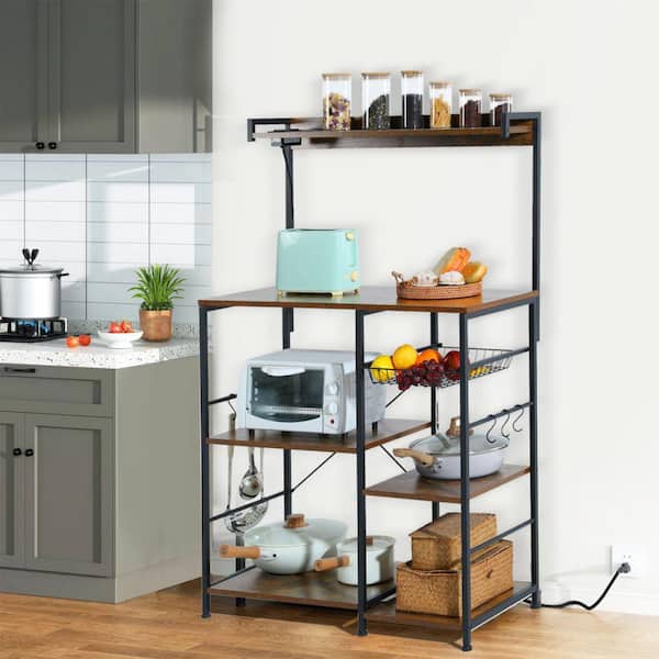  Kitchen Storage Cabinets Kitchen Bakers Racks with Storage  Holder on Wheel Table Microwave Oven Stand Storage Cart with Wire Basket  Metal Frame Utility Kitchen Shelves Kitchen Shelves ( Color : Gold , 
