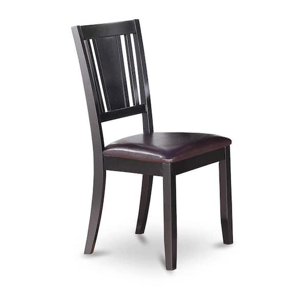 East West Furniture Black Faux Leather Upholstered Wooden Chairs With Cushion, (Set of 2)