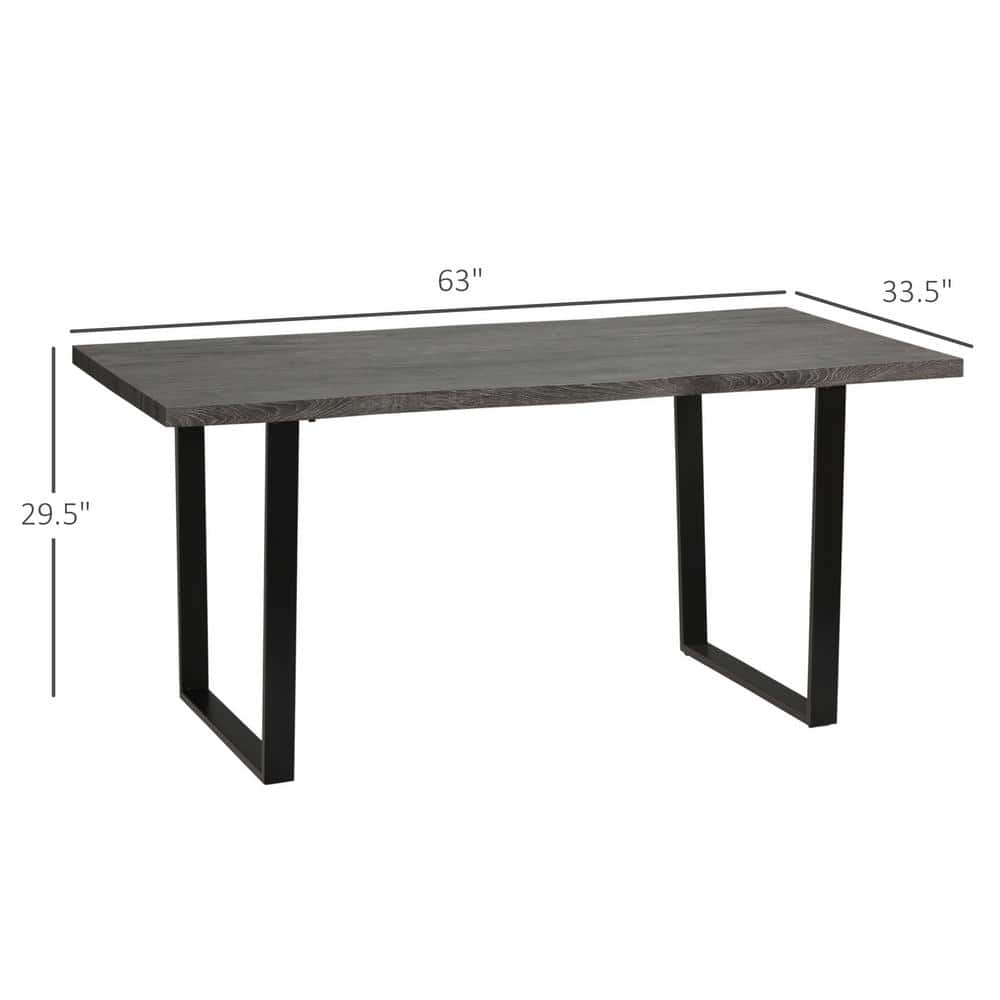 Wavy-Edge Gray Wood Dining Table with Steel Legs for Six