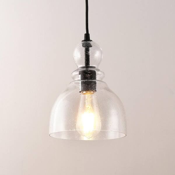 YANSUN 8 in. 1-Light Black Modern Pendant Lights with Clear Seeded Glass for Kitchen, Dining Room, and Foyer W-DZ106 YANSUN 8 in. 1-Light Black Modern Pendant Lights with Clear Seeded Glass for Kitchen, Dining Room, and Foyer W-DZ106