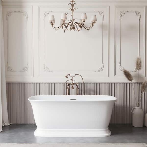 59 in. x 31.5 in. Acrylic Freestanding Soaking Bathtub with Center Drain and Overflow in White