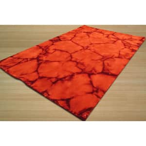 Red Handmade Wool Contemporary Dip Dyed Rug, 3' x 5', Area Rug
