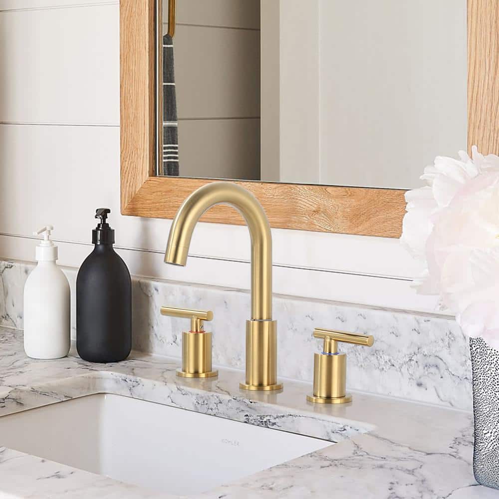Brushed Gold Stainless Steel Double Handle Widespread Bathroom Faucet