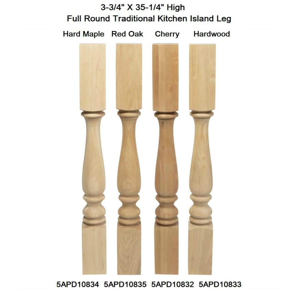 Unfinished Maple Traditional Full Round Kitchen Island Leg