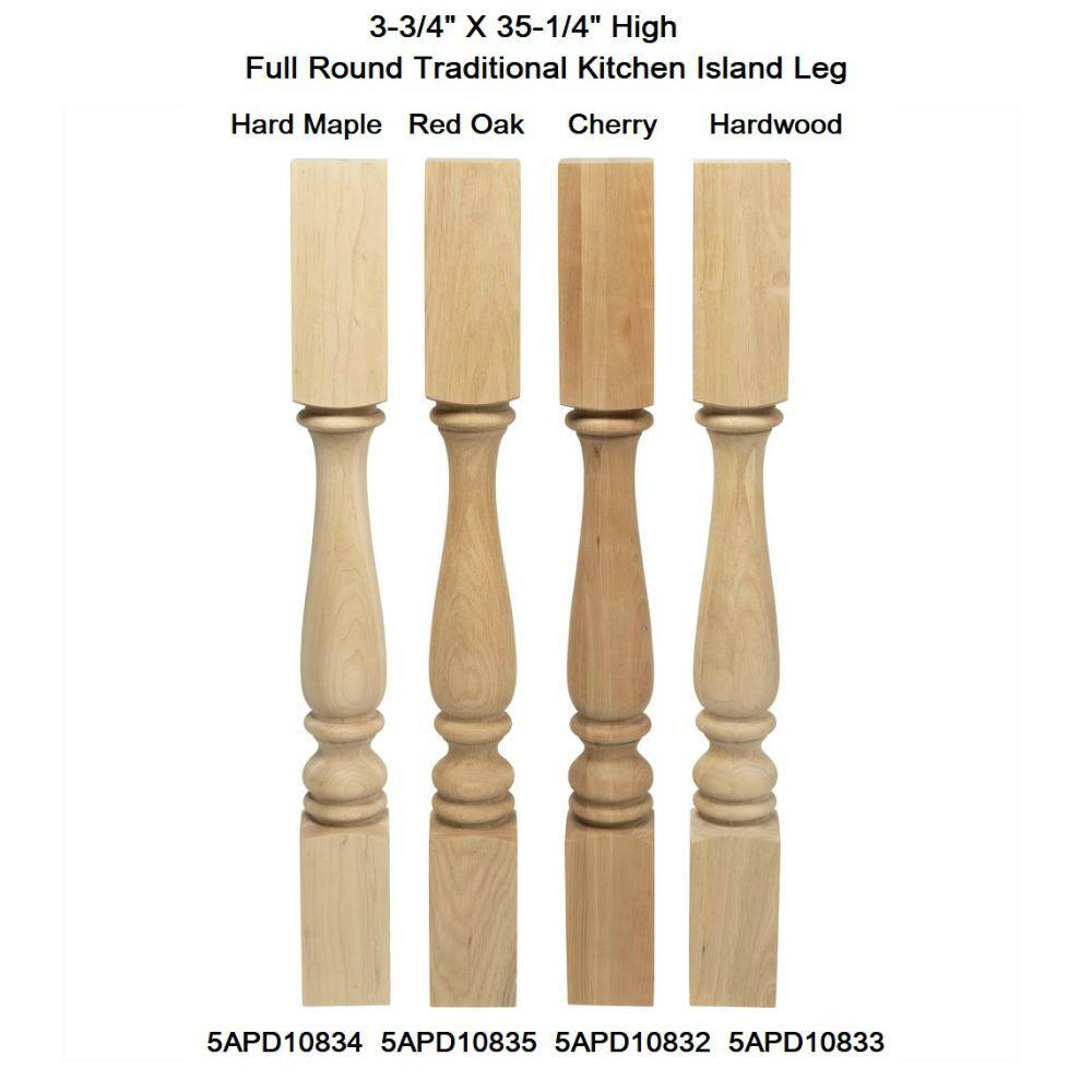 Elegant 35.25" Unfinished Rubberwood Full Round Kitchen Island Leg