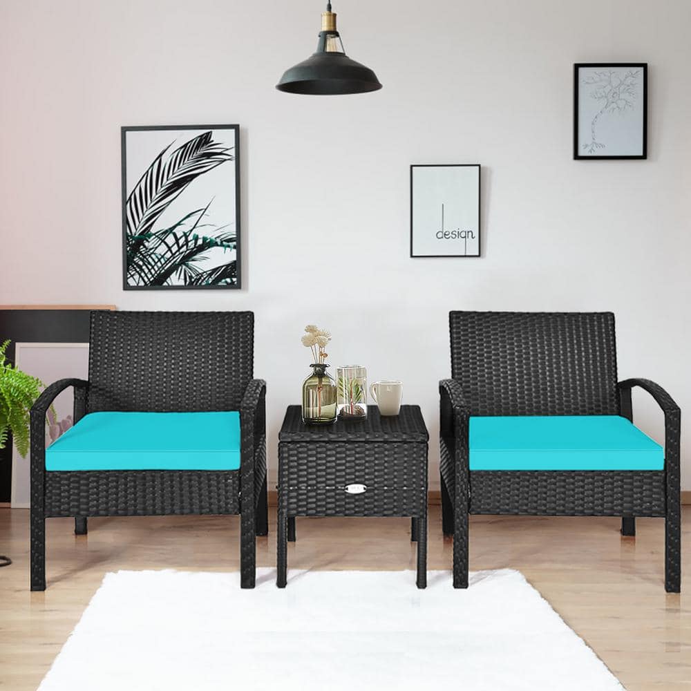 Turquoise 3-Piece Outdoor Wicker Rattan Patio Set
