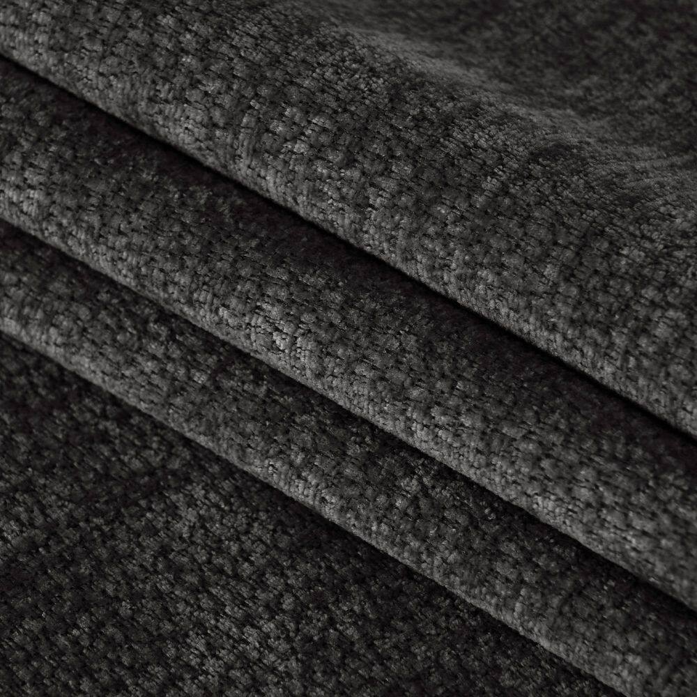 Close-up of black chenille fabric texture.