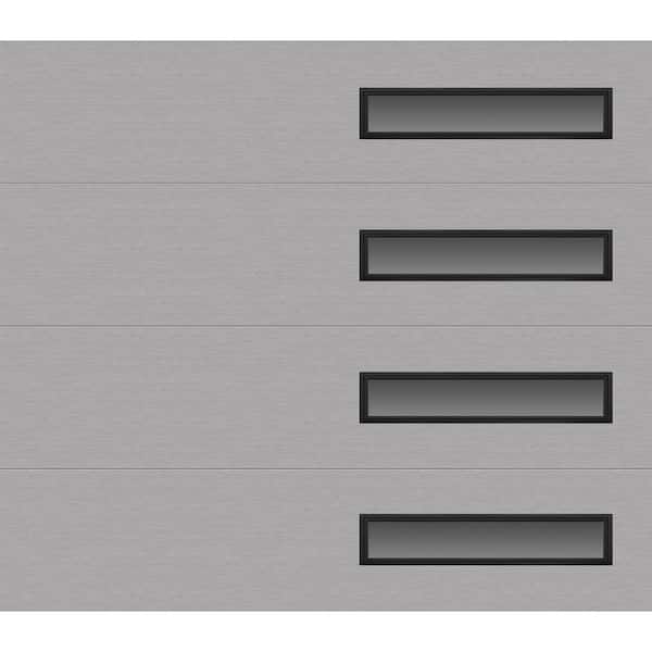 Modern Steel 8 ft. X 7 ft. 18.4 R-Value Insulated Matte Lustra Silver Garage Door with Slim Windows