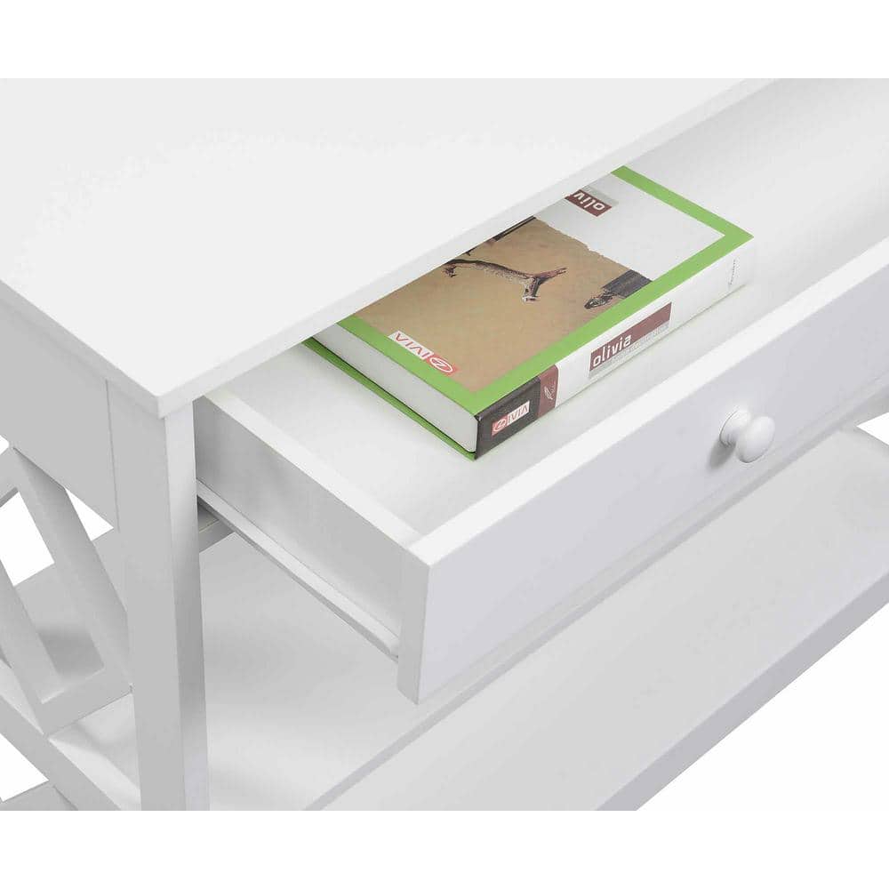 White Diamond Cutout 1-Drawer Console Table with Shelves