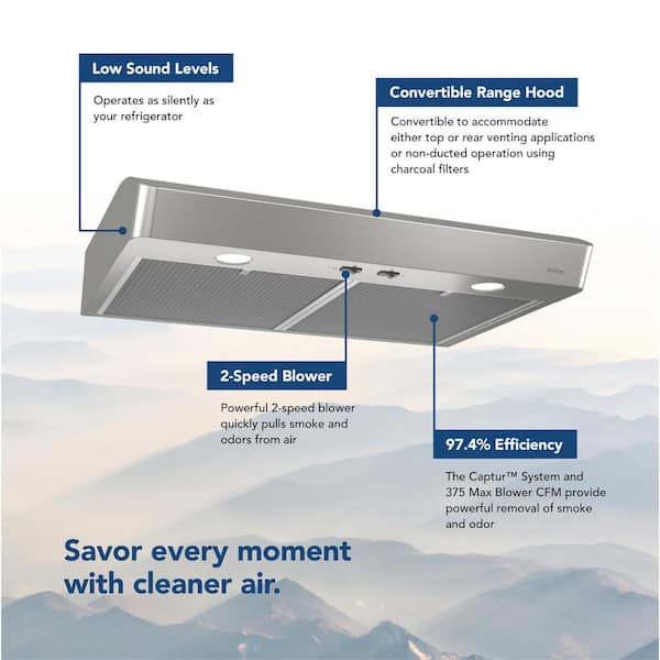 Broan-NuTone Mantra AVSC1 Series 30 in. 375 CFM Max Blower Convertible Under Cabinet Range Hood in Stainless Steel with Light
