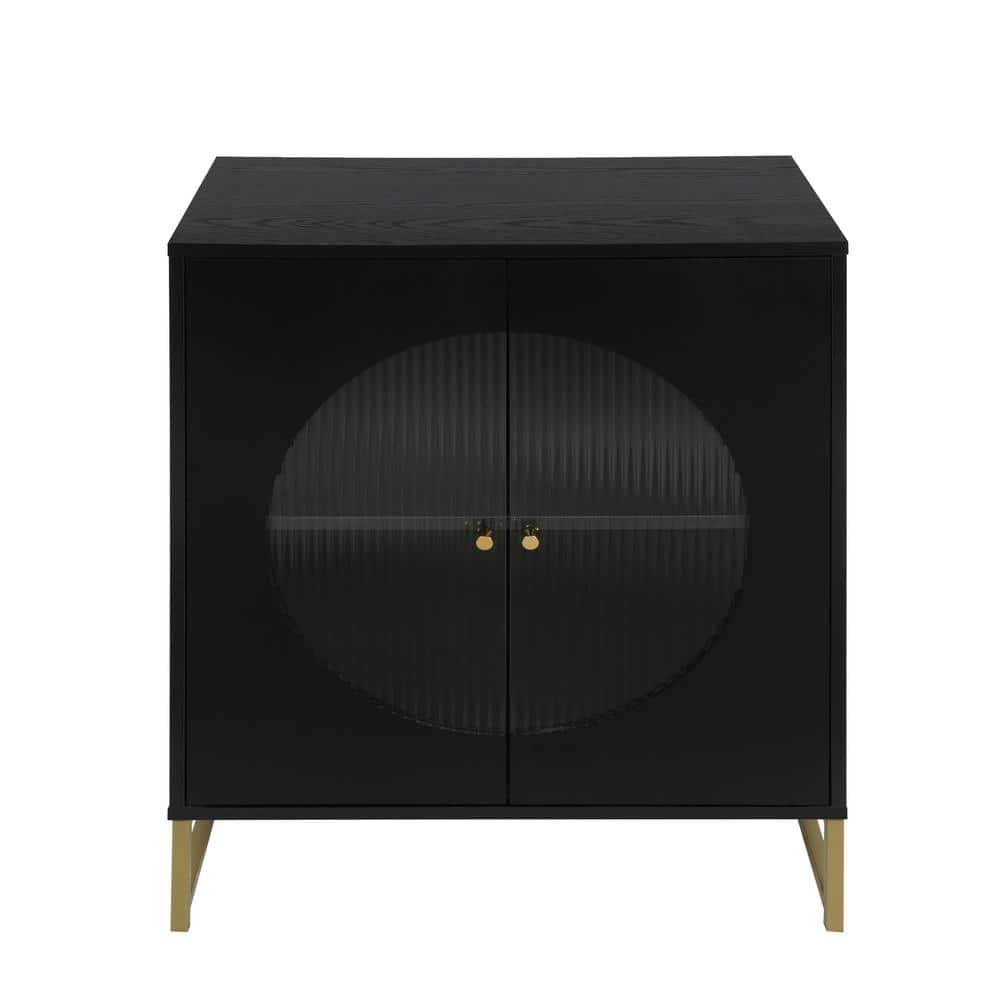 26.77 in. W x 15.75 in. D x 32.83 in. H Black Linen Cabinet with Glass Door and Adjustable Shelf