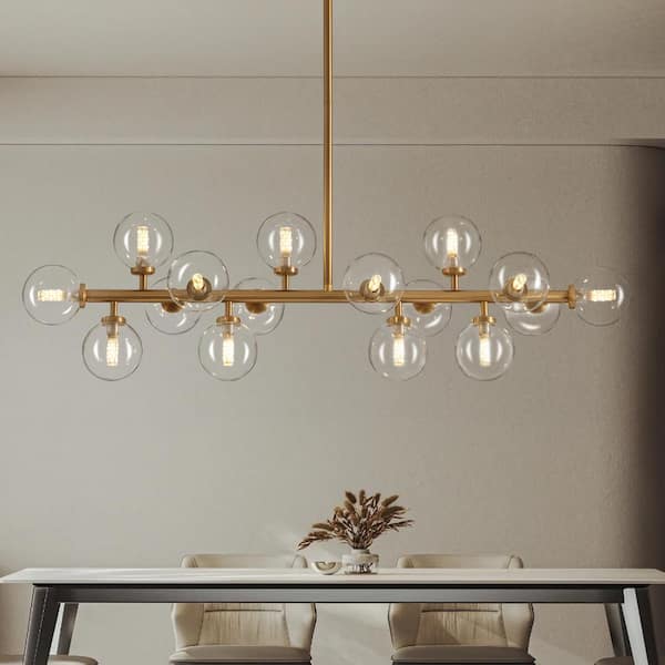 39 in. 16-Light Brass Globe Sputnik Dining Room Gold Chandelier Mid Century Kitchen Pendant Light