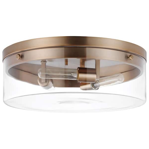 Intersection 17 in. 3-Light Industrial Flush Mount with Clear Glass Shade and No Bulbs Included