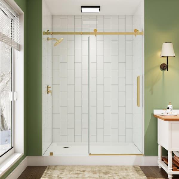 HOROW 56 in. - 60 in. W x 76 in. H Sliding Frameless Shower Door in ...