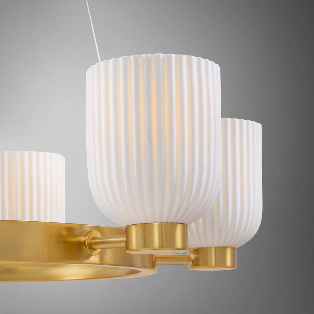 Isla Blanca 6-Light Warm Brass Chandelier with Porcelain Shades