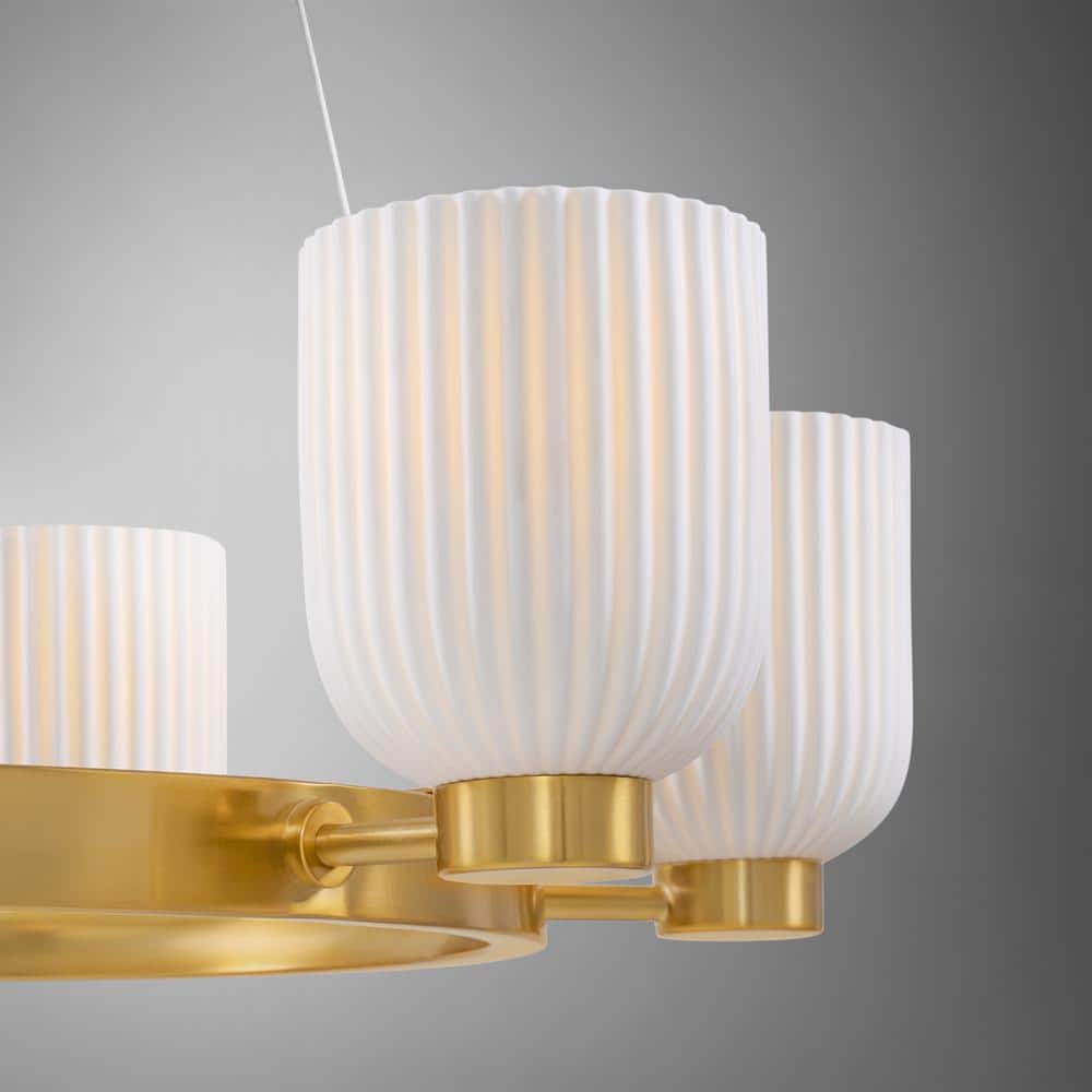 Isla Blanca 6-Light Warm Brass Chandelier with Porcelain Shades
