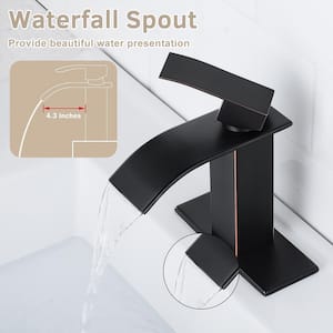 Waterfall Spout 1-Handle Low Arc 1-Hole Bathroom Faucet with Deckplate and Pop-up Drain in Oil Rubbed Bronze