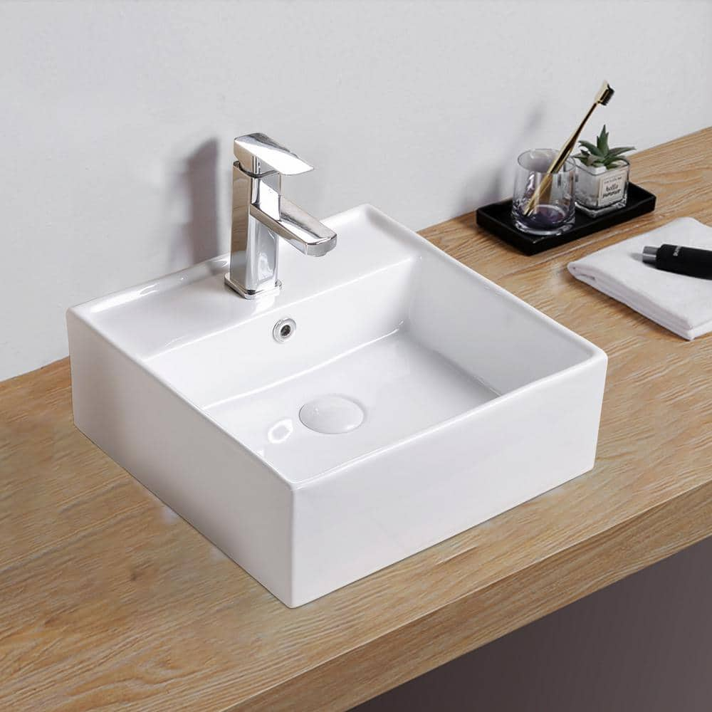 Satico 15.8 in. Ceramic Rectangle Bathroom Sink Basin Top Mount Vessel ...