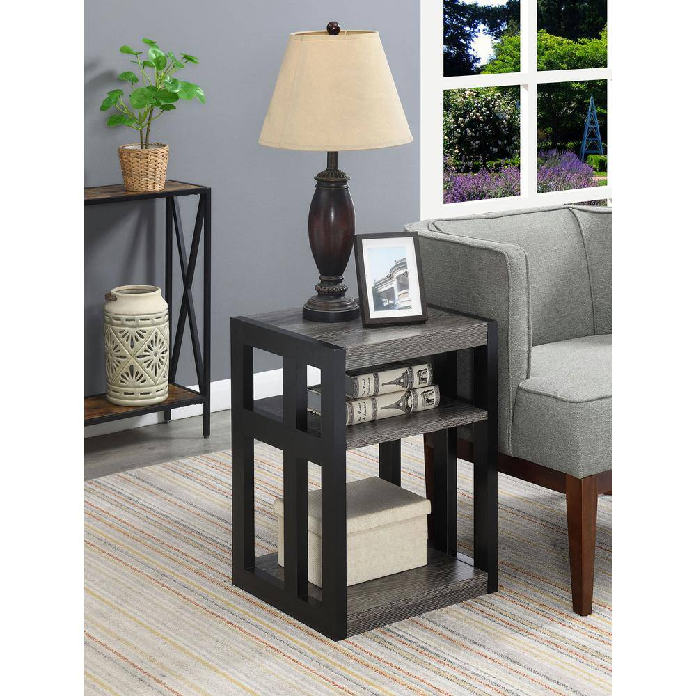 Weathered Gray and Black 3-Tier Wood End Table