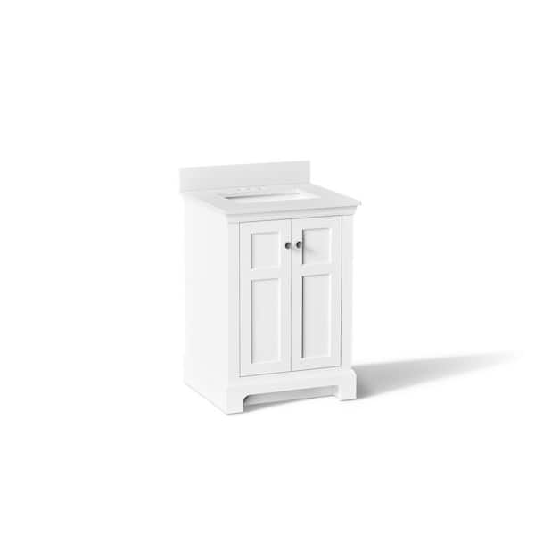 Baskin 24 in. Single Sink White Bath Vanity with Bianco Bella Quartz Top