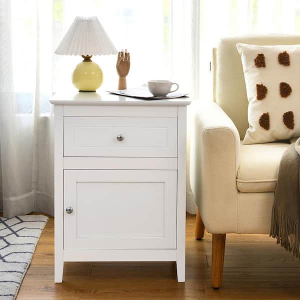Costway 1-Drawer White Nightstand 25 in. x 19 in. x 15 in.