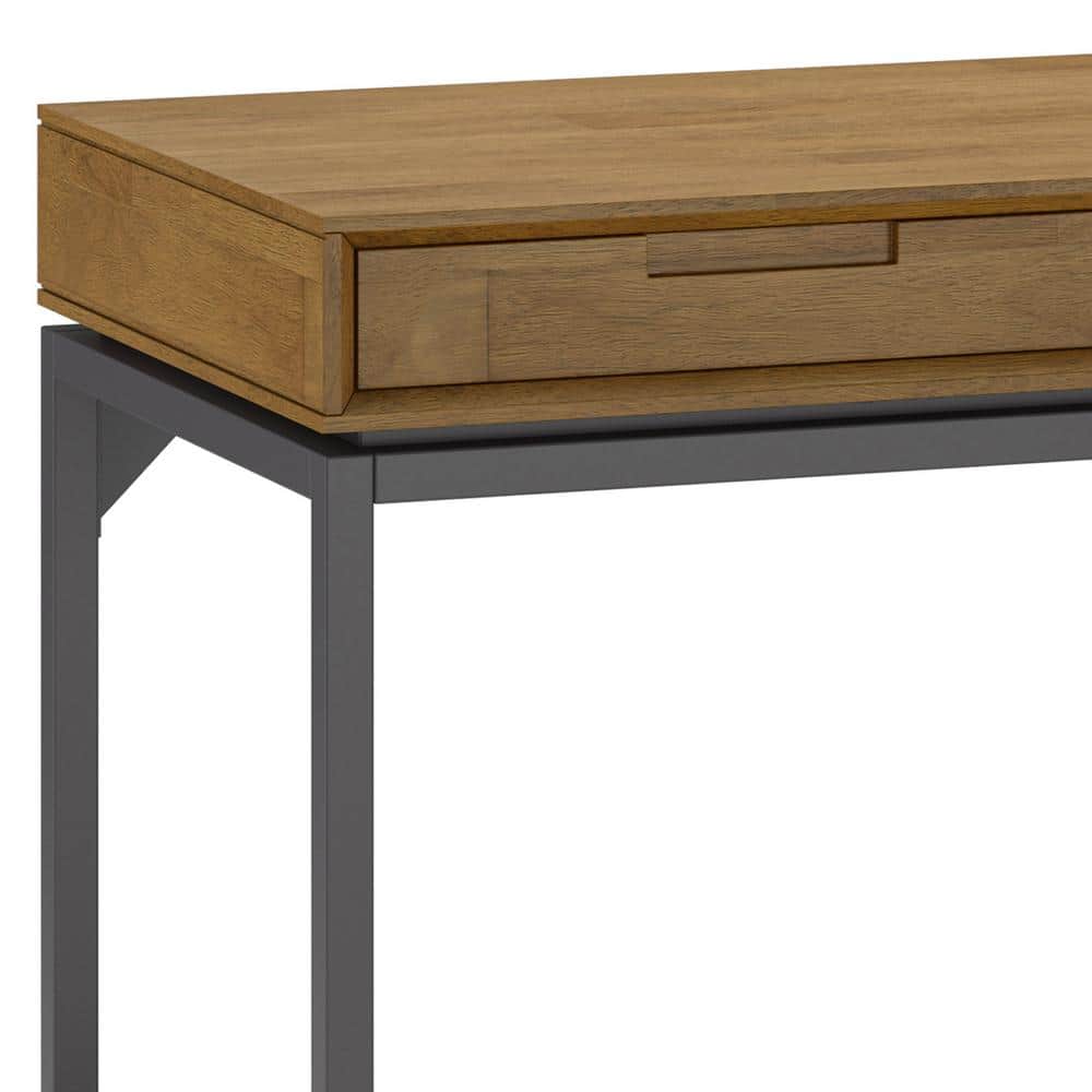Medium Saddle Brown Rubberwood Executive Desk with Drawer and Keyboard Tray