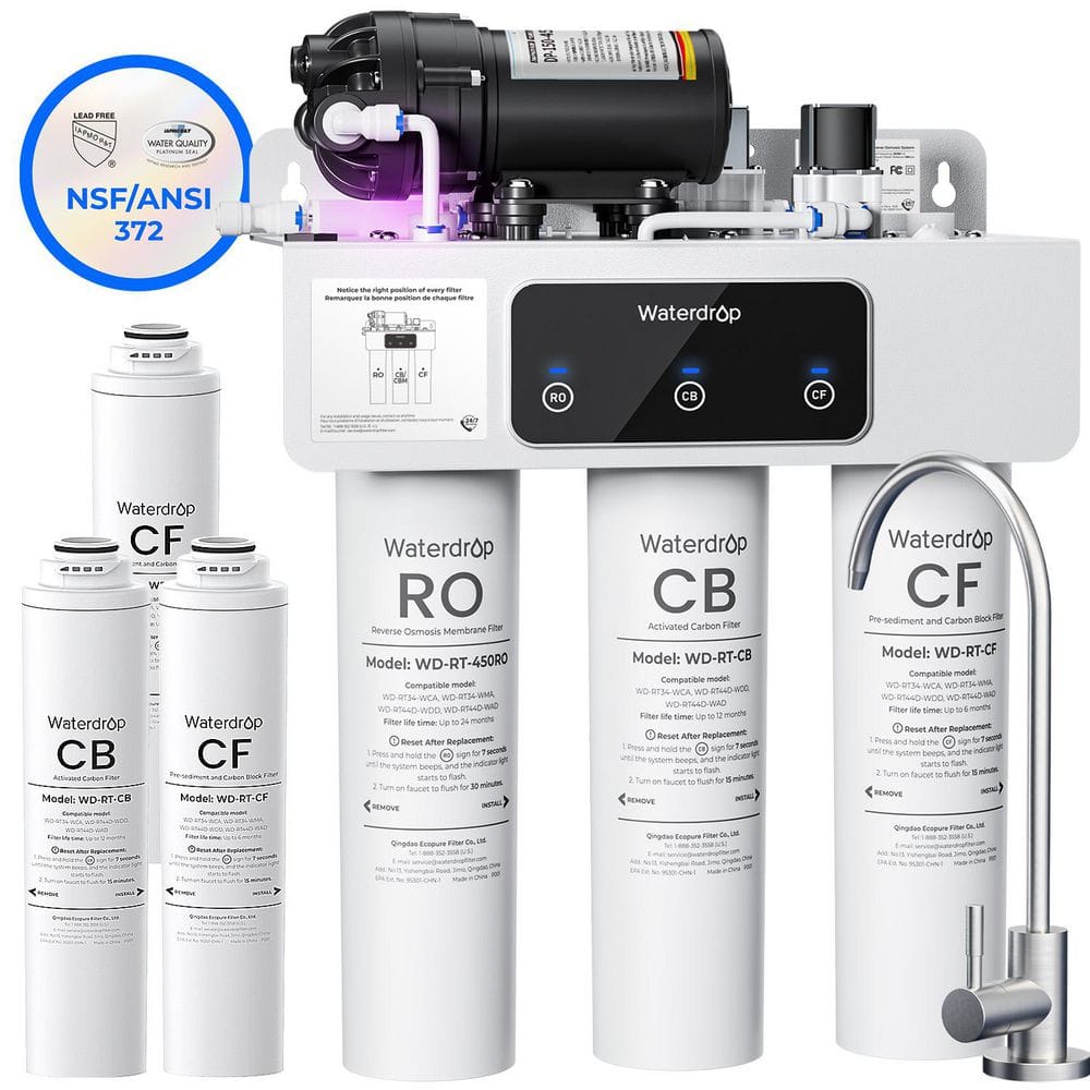 WD-T3-C Reverse Osmosis Water Filtration System 8-Stage 450G Tankless Extra 1-Year Combo Filter (2 CF Plus 1 CB)