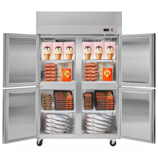 Commercial Freezer 33 cu.ft. Reach in 31.89 in.W Upright Freezer 4-Doors 6-Shelve -11 to 14℉ Silver Auto-Defrost Silver