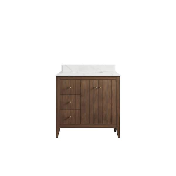 Willow Collections Atlanta Teak 36 in. W x 22 in. D x 36 in. H Single Sink Bath Vanity in Dark Natural with 1.5 in. Calacatta Laza qt. Top