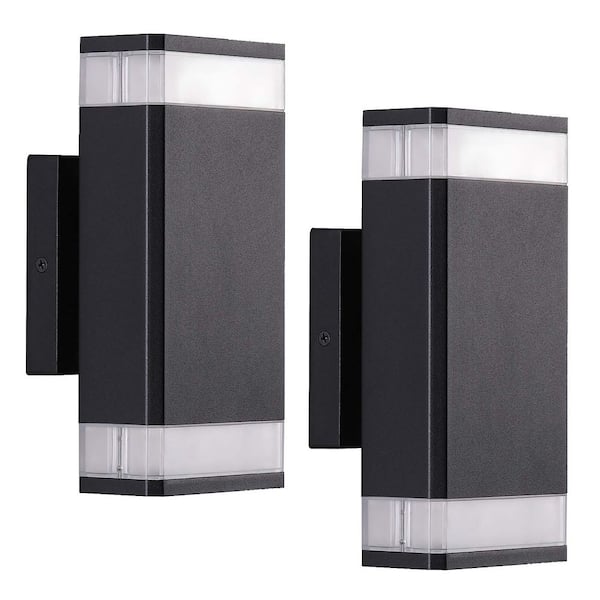 8.8 in. 1-Light Black 1-Tier Outdoor LED Rectangle Up and Down Wall Sconce