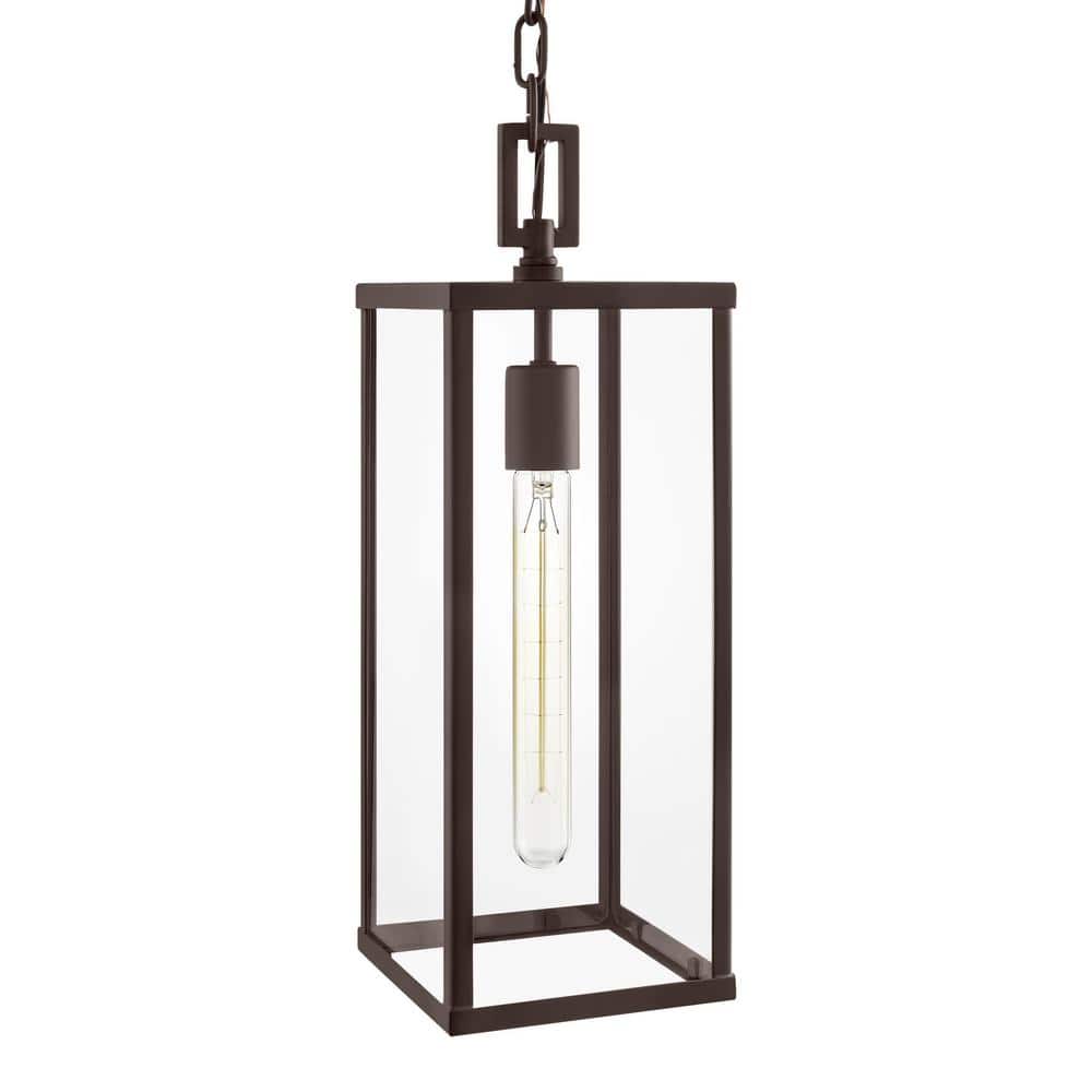 Porter Hills 17.16 in. 1-Light Dark Olde Bronze Outdoor Hanging Pendant Light with Clear Glass and No Bulb Included price history on PriceWatchPro