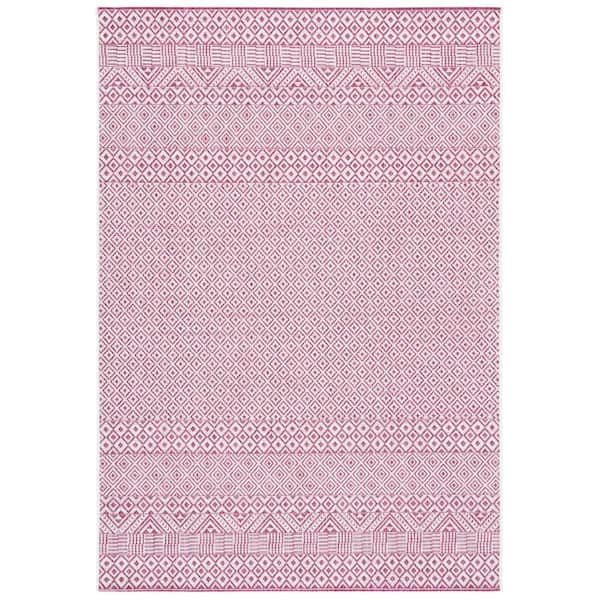 Courtyard Ivory/Red 2 ft. x 4 ft. Geometric Diamond Indoor/Outdoor Area Rug