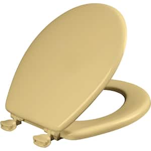 Round Enameled Wood Closed Front Toilet Seat in Desert Gold Removes for Easy Cleaning