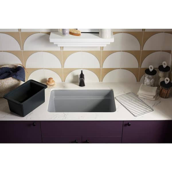 KOHLER Cairn Matte Grey Composite Undermount Utility Sink