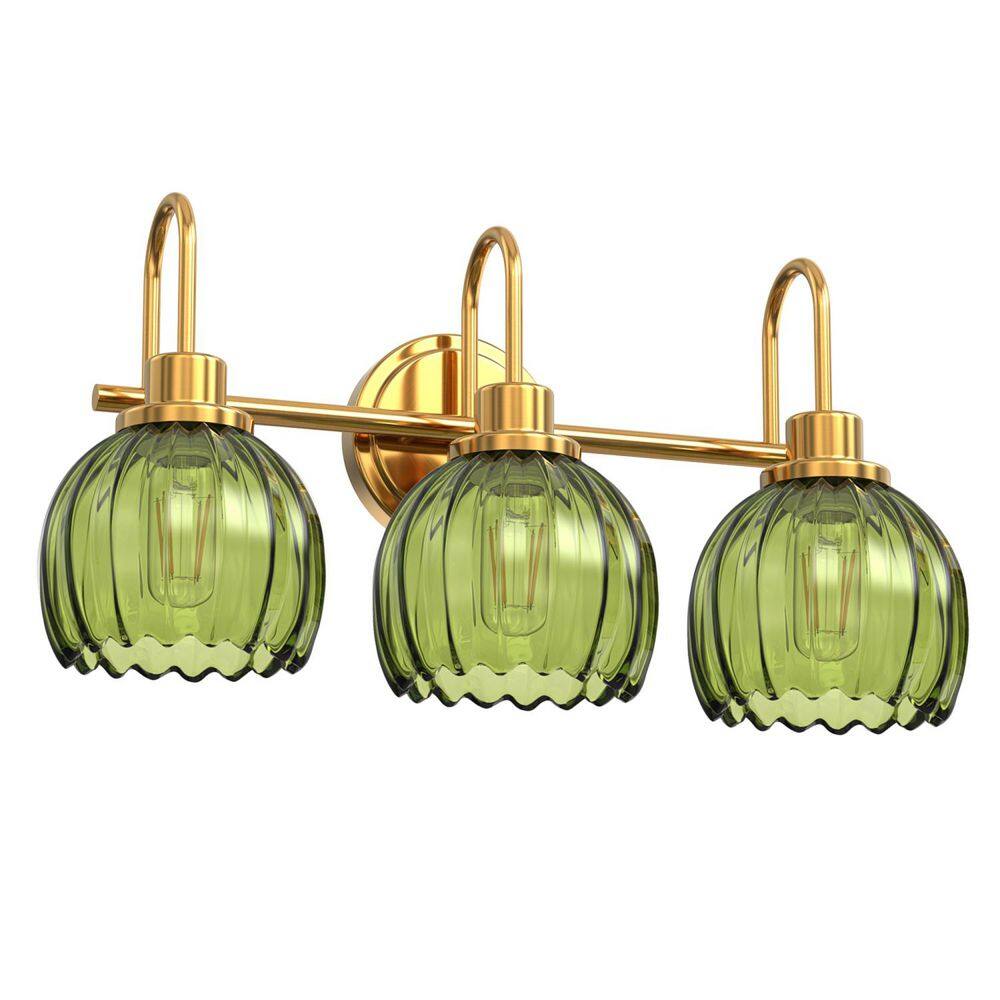 19.5 in 3-Light Vanity Mirror Light with Green Tulip Glass Shades, Brushed Copper Finish,Bulbs No Included price history on PriceWatchPro