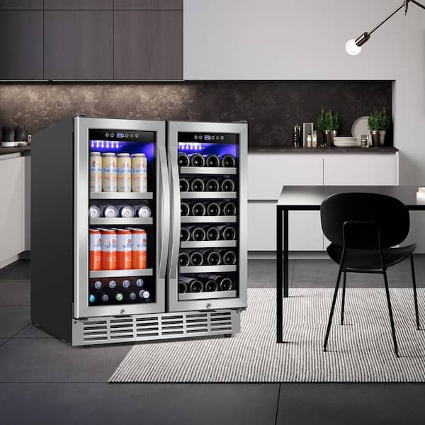 30.31 in. Dual Zone Beverage and Wine Cooler in Silver 33-Bottle and 80-Can Nine Movable Shelves and Four Handles