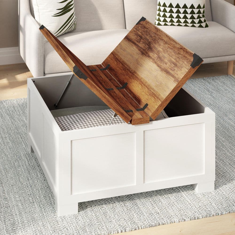 Rustic White and Oak Lift-Top Storage Coffee Table