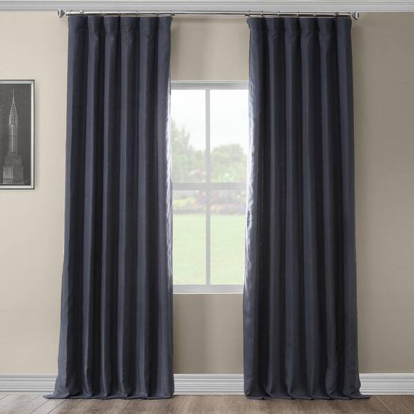 Exclusive Fabrics & Furnishings True Navy Blue French Linen Curtain - 50 in. W x 84 in. L