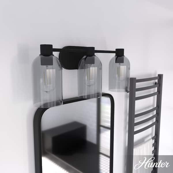 Hunter Lochemeade 22.5 in. 3 Light Natural Iron Vanity Light with Smoked Glass Shades Bathroom Light
