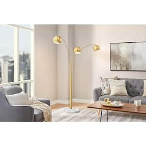 Caldwell 74.5 in. 3-Light Gold Arc Floor Lamp with Metal Shades and White Marble Base