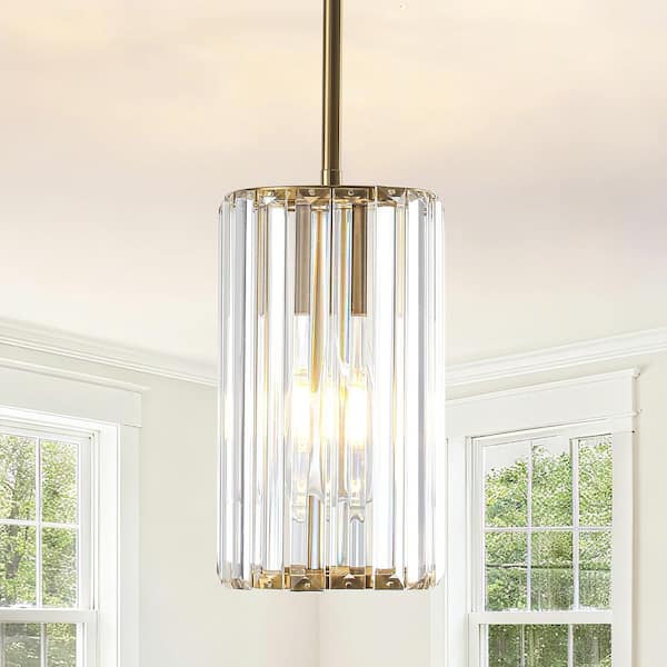 5.16 in. 1-Light Gold Modern/Farmhouse Pendant Light with Clear Crystal Glass Shade (2 Pack)