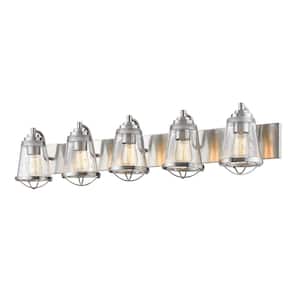 Mariner 40 in. 5-Light Brushed Nickel Vanity Light with Glass Shade