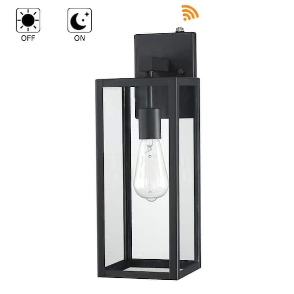 Hukoro 1-Light 17.25 in. H Matte Black Outdoor Wall Lantern Sconce with Dusk to Dawn