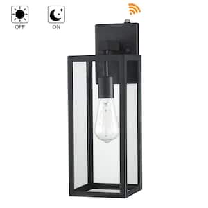 Martin17.25 in. 1-Light Matte Black Hardwired Outdoor Wall Lantern Sconce with Dusk to Dawn