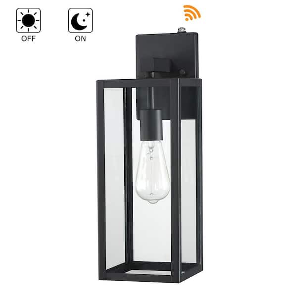 Hukoro Martin 17.5 in. 1-Light Matte Black Hardwired Outdoor Wall Lantern Sconce with Dusk to Dawn