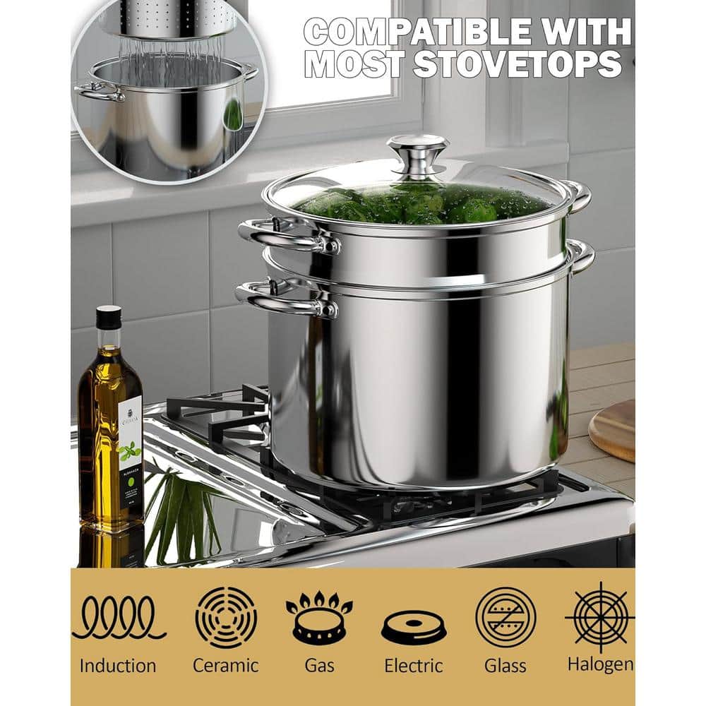 Mirror Satin Stainless Steel 8 Quart Pasta Cooker with Basket Insert
